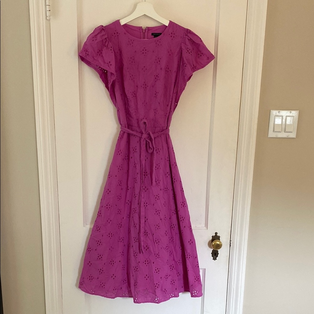Ann Taylor Pink Midi Flutter Sleeve Dress